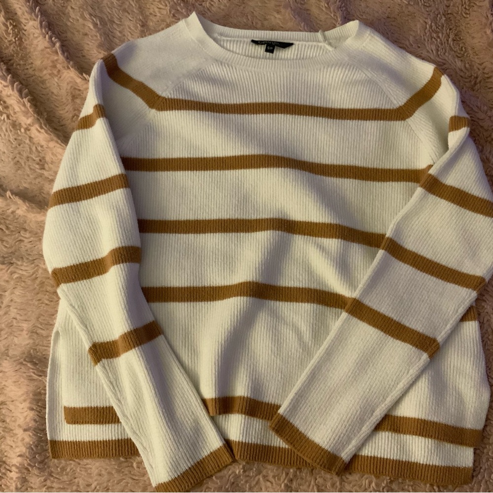 Women’s George White and Brown Striped Sweater